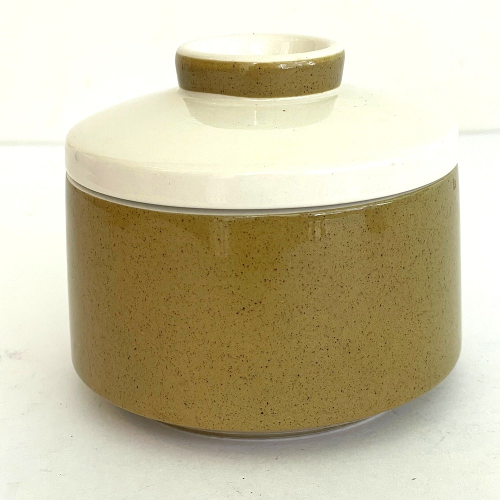Mikasa Mediterrania Sugar Bowl with Lid Avacado Green Speckled Japan Vintage MCM